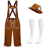 QZYL Lederhosen Men, L Oktoberfest Costume Set, Traditional Bavarian Lederhosen Hat Socks Outfit for Men Oktoberfest Party