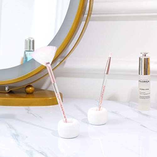 Airmoon Mini Ceramics Handmade Couple Toothbrush Holder Stand For Bathroom Vanity Countertops, White, Pack Of 2 #TOP4