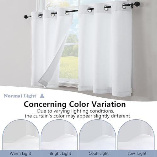 Image of Simplebrand Pure White Kitchen Valances for Windows 18 Inches Long 2 pack, Light Filtering Window Valances for Living Room, Grommet Short Straight Drape Kitchen Curtains for Bedroom Kids Room, 40Wx18L