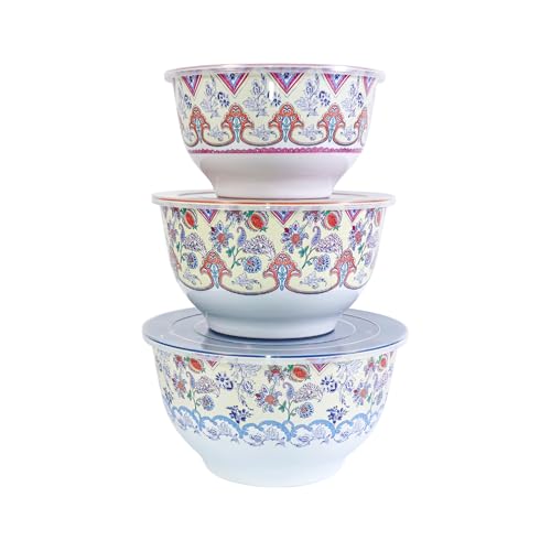 TP Mixing Bowl Set with Lids, 6-Piece Melamine Nesting Bowls Set for Pasta Baking Salad Mixing, Set of 3