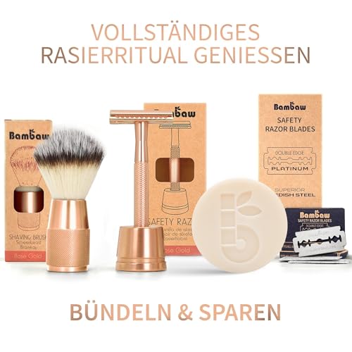 Foto von Bambaw Rasierhobel Damen und Herren mit Ständer & 5 Rasierklingen | Metall Rasierer Frauen | Damen Rasierhobel Intimbereich | Eco Rasierer Metall | Frauen Rasierhobel Rostfrei | Safety Razor