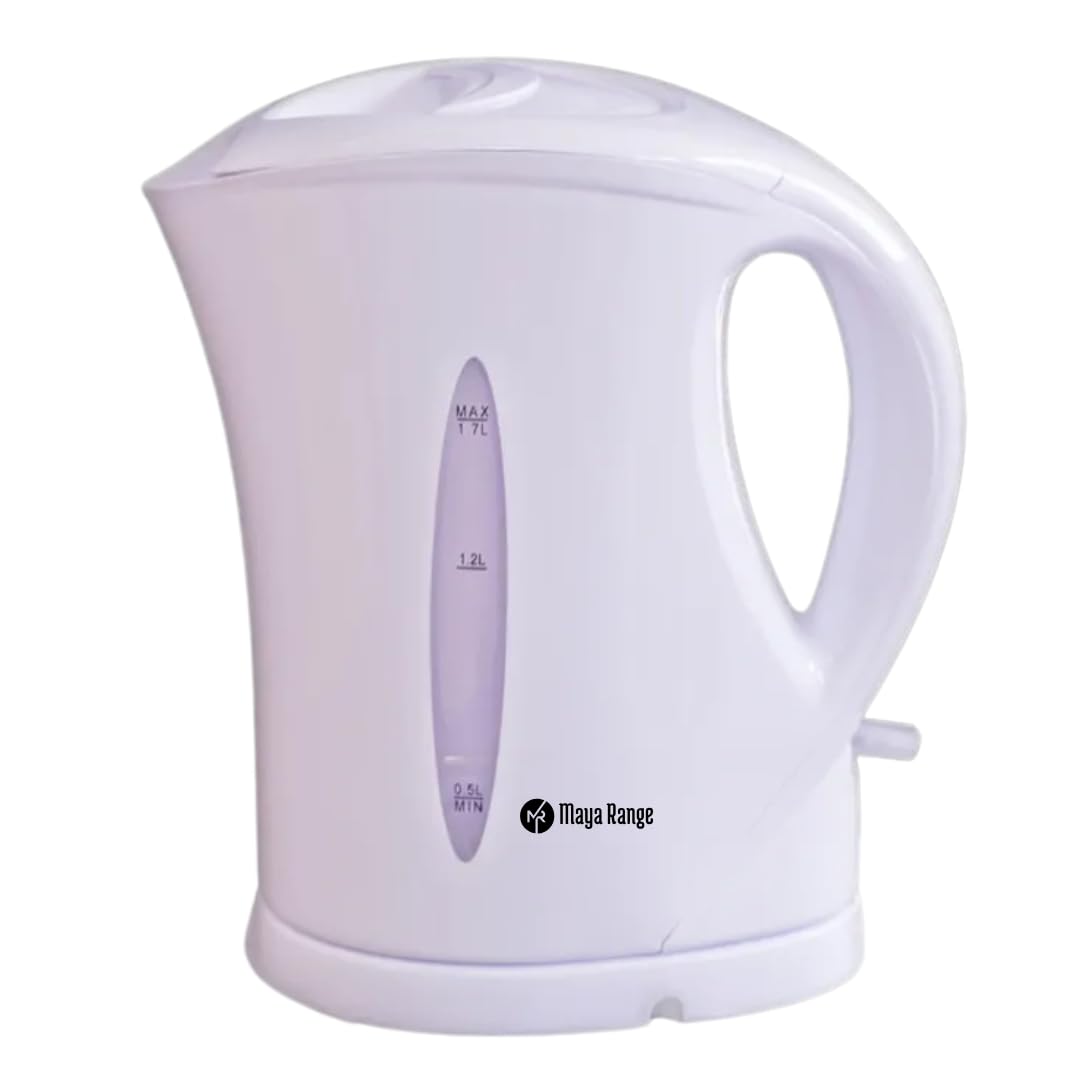 Maya Range Cordless Electric Kettle 1.7 Litre 2200W Plastic BPA Free Boil Dry Protection & Auto Shut Off With Safety Locking Lid, Wide Easy Fill Opening, Power Indicator Light (White)