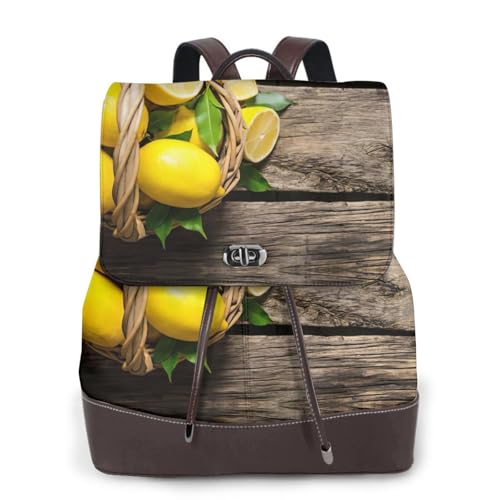 Sac à dos en cuir pour ordinateur One Basket luxe discret et motif citron