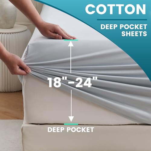 Bedlifes Queen Sheet Set, Extra Deep Pocket 18-24 Inches,1000Thread Count 100% Egyptian Cotton, Soft and Breathable Sateen 4-Piece,Light Blue