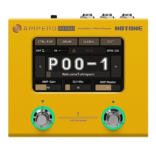 Image of Hotone Ampero Mini MP-50 MG Guitar Bass Amp Modeling IR Cabinets Simulation Multi Language Multi-Effects with Expression Pedal Stereo OTG USB Audio Interface (MARIGOLD)