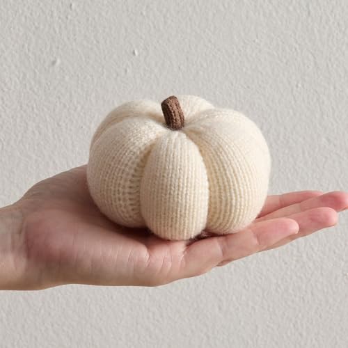 Image of Set of 3 Multi-size Cozy Knit Pumpkins (Granite Large Multi-size set) | Fall Home decor, Shelf sitters, Bowl fillers, Gift for Friend