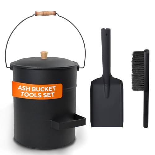Ash Bucket with Lid and Shovel Fireplace Tools Set