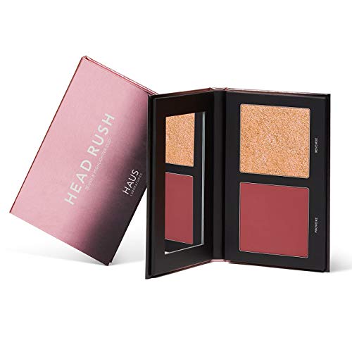 Haus Laboratories by Lady Gaga, HEAD RUSH BLUSH y HIGHLIGHTER DUO Colorete mate color real e iluminador disponibles en varias paletas, brillo modulable, vegano y no testado en animales, 0.38 oz