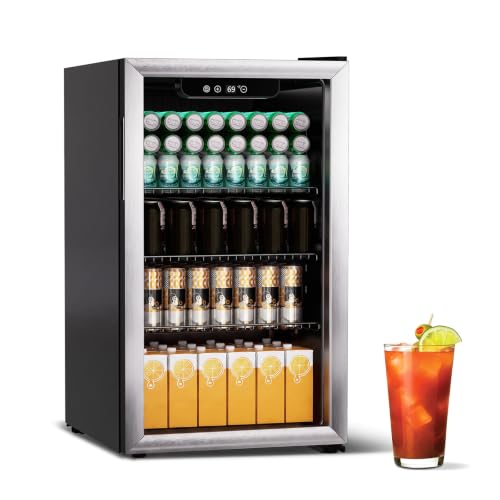 Image of DOGHLY 3.0 Cu.ft Beverage Refrigerator Cooler, 105 Can Mini Fridge with Glass Door, Digital Temperature Display for Soda, Beer or Wine For Office Bar with Adjustable Removable Shelves