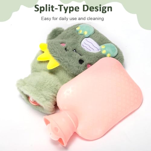 Image of HANNEA Hot Water Bottle Rubber with Soft Cover, Hot Water Bag for Cramps, Pain Relief, Removable Hot Cold Pack Hot Water for Hand Feet Warmer, Neck and Shoulder Pain Relief, Green