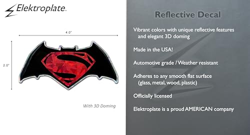 Image of Elektroplate Batman v Superman Dawn of Justice Reflective Car Decal Red 4 inch | Officially Licensed DC Comics - Weatherproof Automotive Grade Domed Sticker - Water Bottle, Laptop & More - Made in the USA