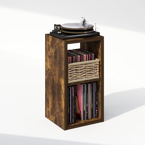 Image of Furinno Cubicle Record Player Stand, 2-Cube Record Storage, Amber Pine | Vinyl Storage, 1.2 inchInch Extra Thick, Open Back Media Shelf for CD DVD Bluray Game Disc, for Living Room, Home Office