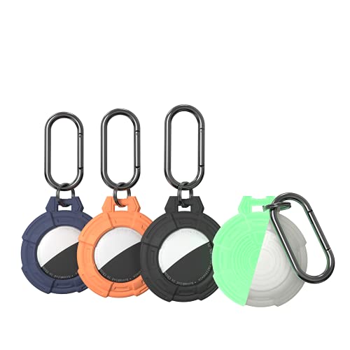 (4 Pack) Silikonhülle für AirTag Key Finder Phone Finder, Kratzfeste Hautschutzhülle mit Schlüsselbund(Schwarz+Nachtglühen Grün+Orange+Blau) Cover