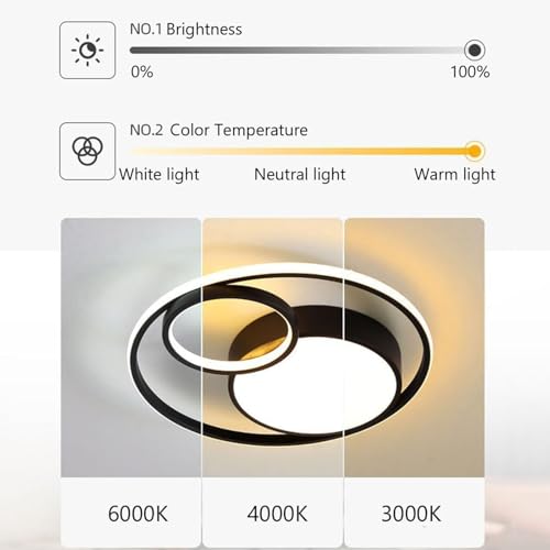 Plafonnier LED dimmable rond noir et blanc de 40cm avec télécommande - 2