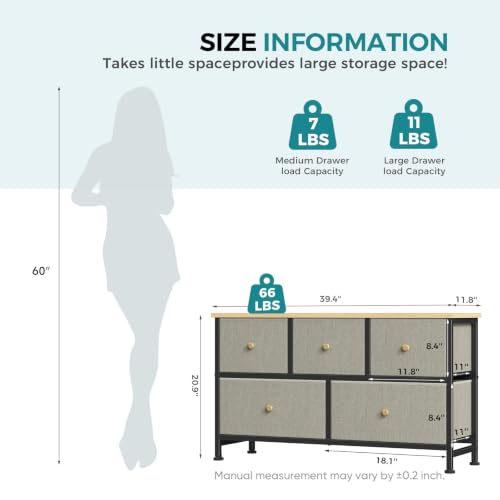 Image of OLIXIS 5 Drawer Dresser for Bedroom, Storage Organizer Unit for Closet