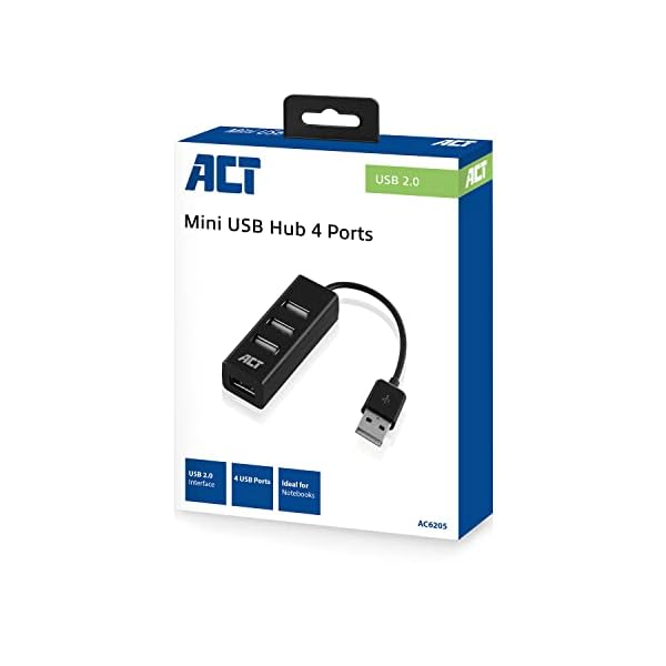 ACT USB Hub Mini, 4-Port USB, tragbarer USB Verteiler, für PC und Laptop - AC6205 – Bild 8