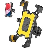 Anfiodas 自転車 スマホ ホルダー 耐衝撃 脱落防止 角度調整 360度回転 強い固定力 簡単取付 ロードバイク 片手操作 ワンボタン スマート 携帯電話ホルダー バイク用 スマホ固定 (イエロー)
