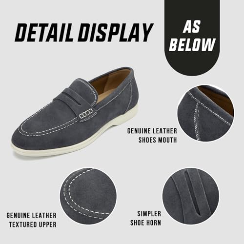 Image of Meijiana Men's Genuine Leather Loafers Slip-On Moccasins Suede Dress Shoes, Lightweight and Breathable with Rubber Sole Stylish Mens Loafers