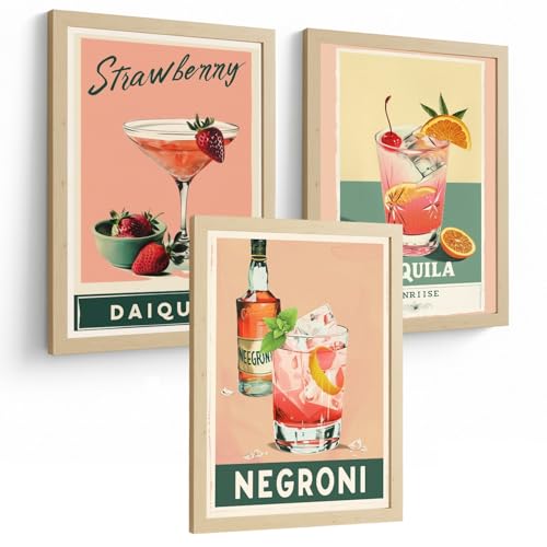 Set de 3 láminas de cócteles vintage Nacnic para decorar tu cocina con estilo retro bar A3