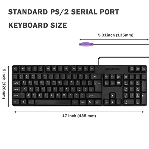 MCSaite Wired PS2 104 Keys Computer Keyboard with Stands,Black,Waterproof - US Layout Compatible for Windows, PC, Laptop