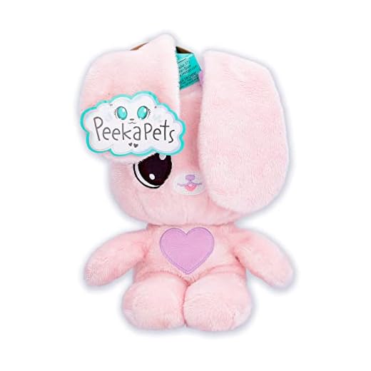 PEEKAPETS Conejito Rosa, Peluche Divertido y Suave que Mueve las Orejas cuando le Aprietas la Barriguita - Juguete Regalo para Bebés y Niños hasta 4 Años