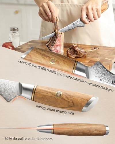 XINZUO 17,8cm Coltello per Sfilettare Acciaio a Polvere di Damasco a 73 Strati -Professionale Coltello da Filetto Cucina Bordo Disossare Pesce e Carne -Manico in Legno d'Ulivo - immagine 5
