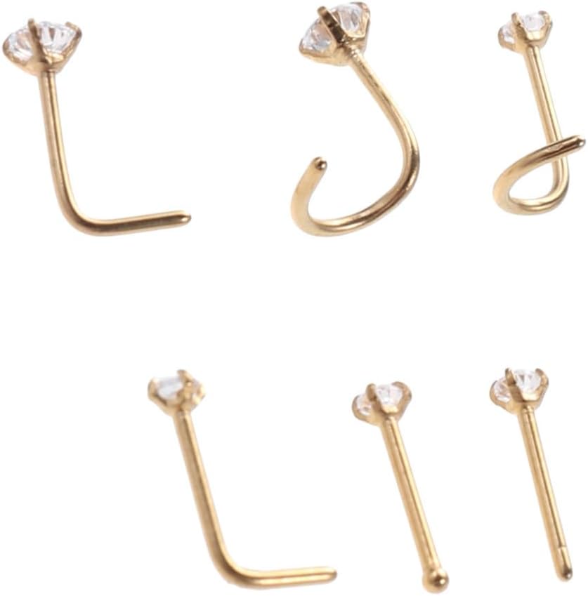 6pcs Zircon Nose Six Piece Set Stainless Steel Gold Piercing Jewelry