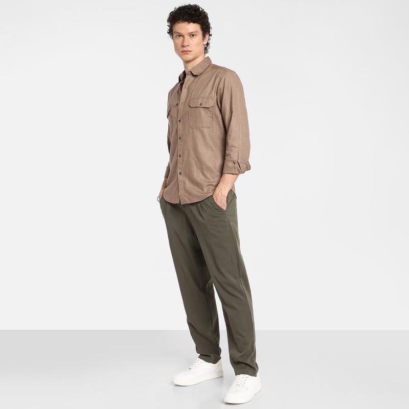 Image of CAHOOT Men's Polycotton Abstract-Textu Shirt |Casual-Wear | Spread Collar | Long Sleeve | Button Closure | Shirt Crafted with Comfort Fit for Everyday Wear