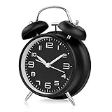 otumixx Doppelglockenwecker Analog Quarzwecker mit Nachtlicht | Lauter Alarm | Kein Ticken | Geräuschlos Retro Wecker, großes Zifferblatt von 4 Zoll - Schwarz