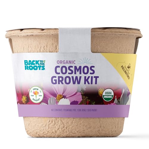 Back to The Roots Organic Cosmos Flower Grow Kit with Plantable Starting Pot Soil and Seeds