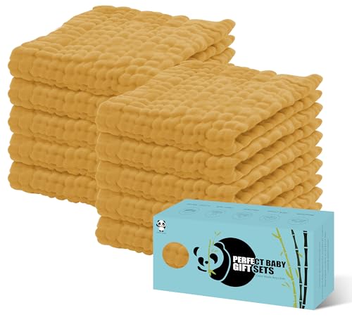 Image of HIPHOP PANDA 10 Pack 6-Layers Muslin Burp Cloths Large - Durable 100% Cotton - Baby Essentials Extra Absorbent and Soft Boys & Girls Rags for Newborn Registry (Honey, 20" X10")