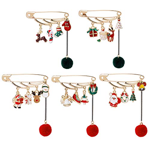 ABOOFAN 5 Peças de Broche de Natal Com Borla de Pom Pom para Mulheres Joias de Natal Coloridas Prese