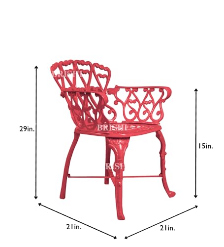 Image of BRISHI Cast Aluminium Garden Patio Seating Chair and Table Set for Balcony Outdoor Furniture with 1 Table and 2 Chair Set (Red)