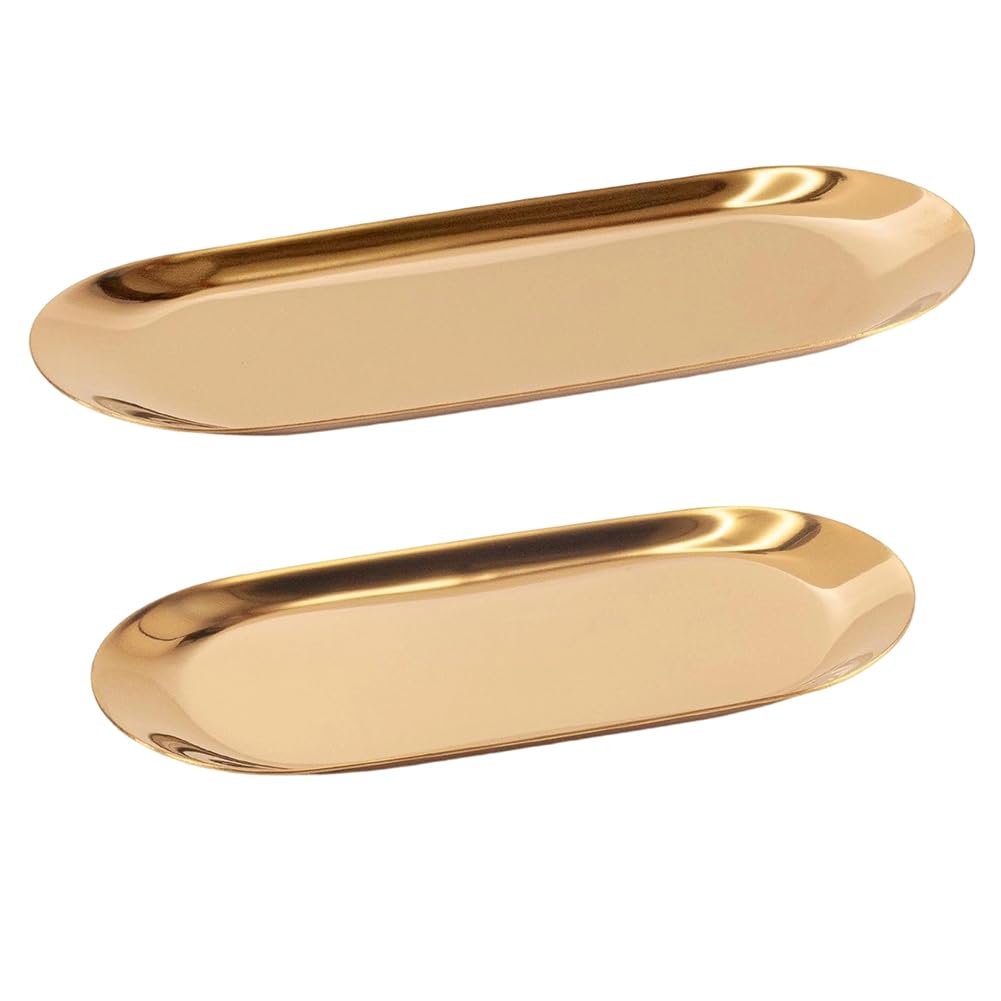 UDSKNV[KSL Luxurious Stainless Steel Vanity Tray Set, Decorative Trinket Dish for Bedroom and Bathroom