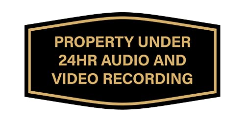 Signs ByLITA Fancy Property Under 24Hr Audio and Video Recording Sign (Black/Gold) - Small 1 Pack