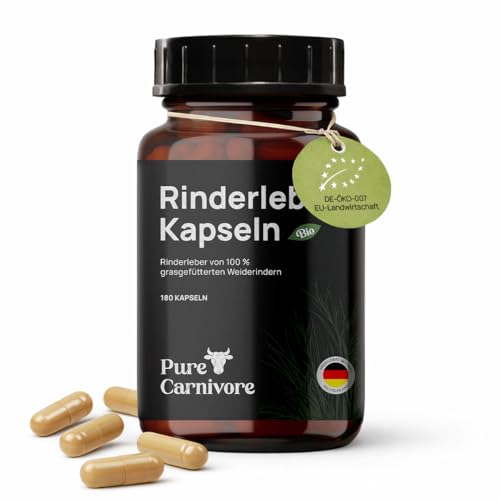 PureCarnivore - Bio Rinderleber Kapseln 180 Stück | 30-Tage-Packung | Weiderinder | Natürliches Vitamin A B12 Eisen B2 B3 B5 Folsäure Kupfer | Für Keto- & Paleo-Ernährung
