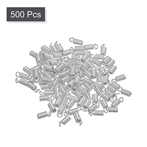 Uxcell 500Pcs Coil Cord Ends, 3.5X8.5Mm Iron Spring Tube Cap Clasps With Loops For Diy Jewelry Craft Making, Silver Tone #TOP2