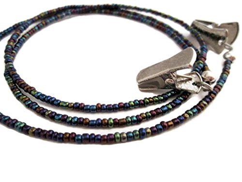 ATLanyards Oil Slick Seed Bead Clip Eyeglass Holder, Beaded Glasses Holder with Silver Clips