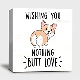 ULEGIE Corgi Gifts For Women, Christmas Corgi Dog Decorations, Funny Wishing For Nothing But Love Wood Box Sign Block for Shelf Tabletop Decor, Kitchen Office Farmhouse Bathroom Decor, 5 x 5 Inch