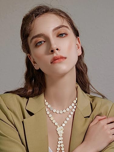 Firstmeet Flat Round Coin Shell Beads Long Knotted Necklace Natural Mother of Pearl Handmade Jewelry For Women2