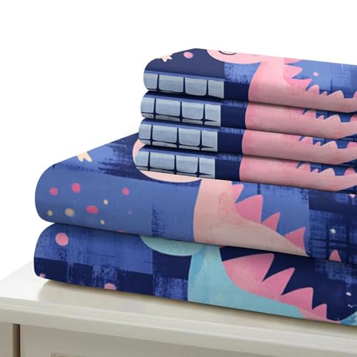 Housse de Couette Dinosaure 135x200cm en Microfibre Résistante pour Lit Enfant