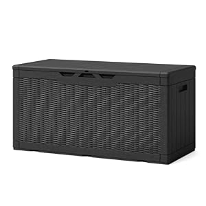Patiowell 100 Gallonen Rattan Auflagenbox Schwarz
