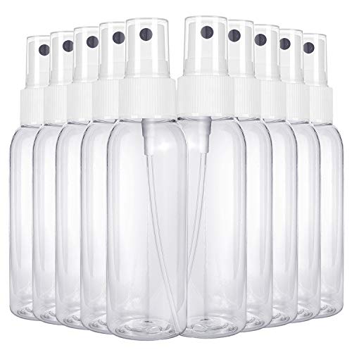 10 Pack Clear Plastic Spray Bottles with Fine Mist Sprayer.Refillable & Reusable Bottles for Essential Oils,Perfumes,Cleaning Products, (60ml (2oz)10 Bottles)