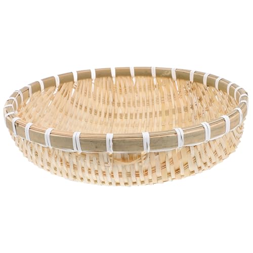 Cabilock Space-saving Bamboo Woven Fruit Basket Round Kitchen Storage Basket Drainage