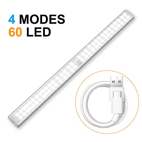 Cobiz Luz Con Sensor De Movimiento - USB Iinalámbrico Recargable, 60 Luces LED Luz Armario - 4 Modos Mejorados Luces Para Armarios - Luz Led Armario 6000k