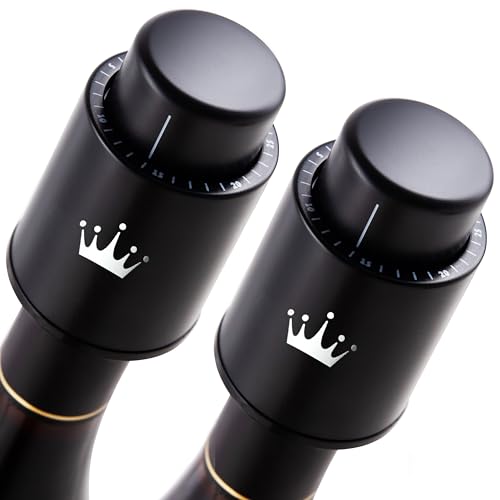 VINABON Vacuum Wine Stopper Set [Pack of 2] - Updated 2026 Preserves Freshness and Flavor for 15 Days. Improved One Pump Button Design, 100% Leak Proof Seal in Any Position. Includes WineGuide eBook