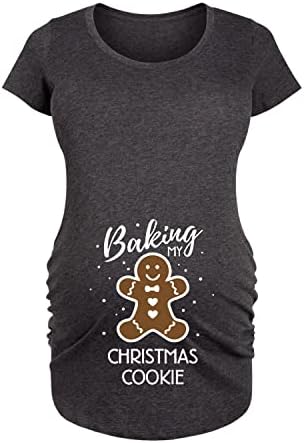 Bloom Maternity - Baking My Christmas Cookie - Maternity Scoop Neck T-Shirt - Size Medium Heather Charcoal