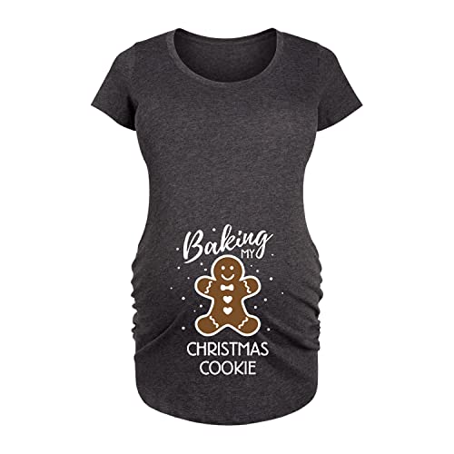 Bloom Maternity - Baking My Christmas Cookie - Maternity Scoop Neck T-Shirt - Size Medium Heather Charcoal #TOP1