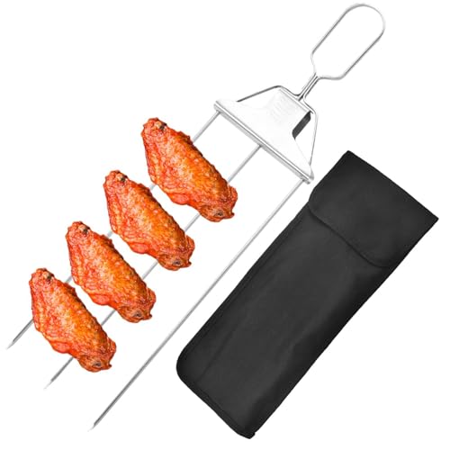 Spiedini per barbecue – spiedini per shish kebab, bastoncini per barbecue a 3 vie in acciaio inox | spiedini per barbecue in acciaio inox da 14,7 pollici con borsa in tessuto Oxford per frutta e