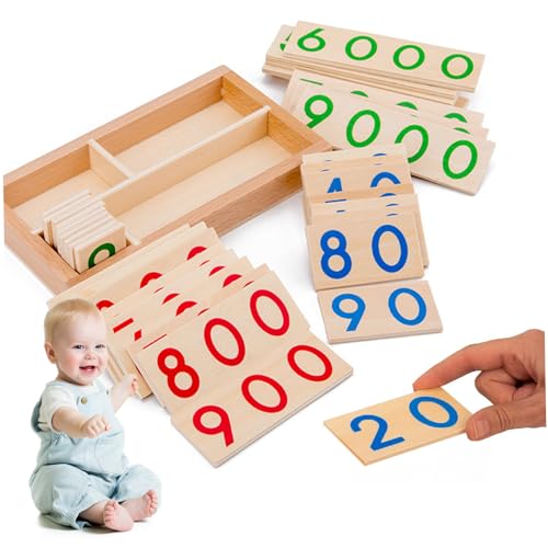Tarjetas numéricas de madera 1-9000 con caja Montessori para niños 4